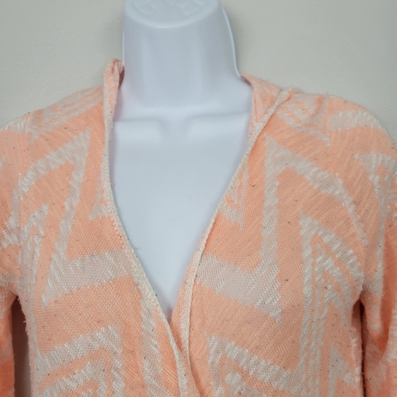 Maurices Orange White Chevron Long Sleeve Cardigan Hooded Neon Medium - Picture 2 of 8